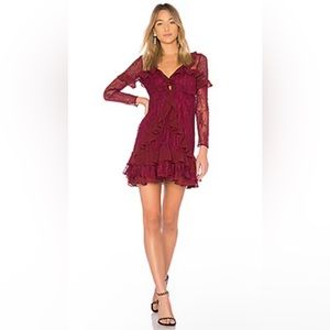 For Love & Lemons Daphne Lace Mini Dress in Bordeaux Small